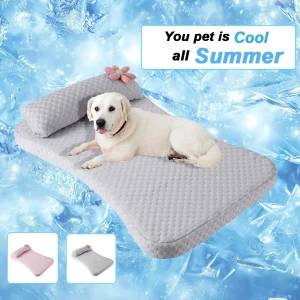 Summer Cooling Dog Bed for Large Dog Cushion Ice Silk Fabric Cat Bed Flower Pet Pillow Detachable Dog Mattress Pink Cute Pet Bed